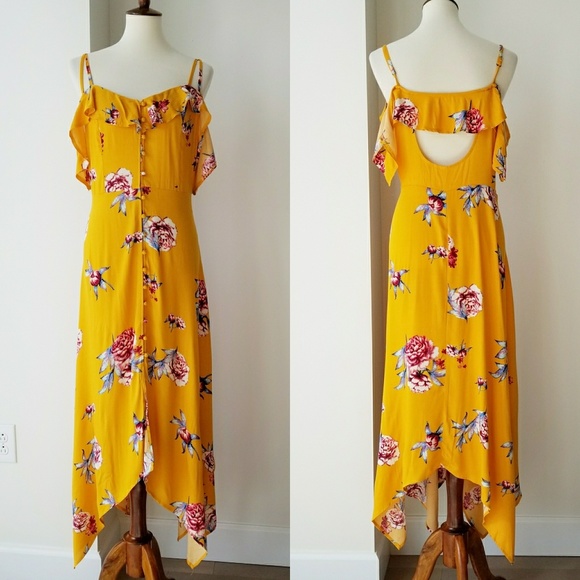 Xhilaration Dresses & Skirts - Xhiliration Orange Cold Shoulder Floral Flowy Maxi